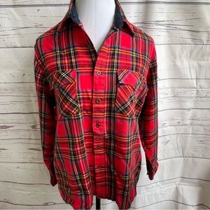 Vintage Woodland plaid tartan button up shirt, virgin acrylic size medium